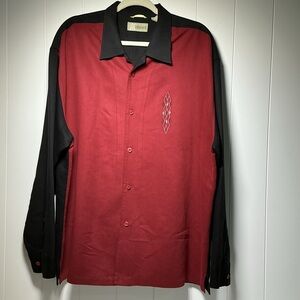 CUBAVERA Embroidered Shirt Long Sleeve Men's Size XL Button Up Red & Black